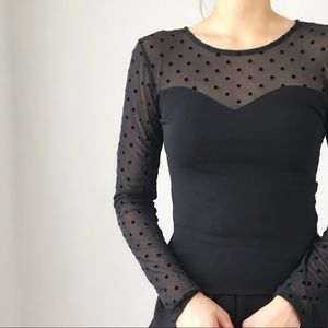 D’Orsay polka mesh body hugging top